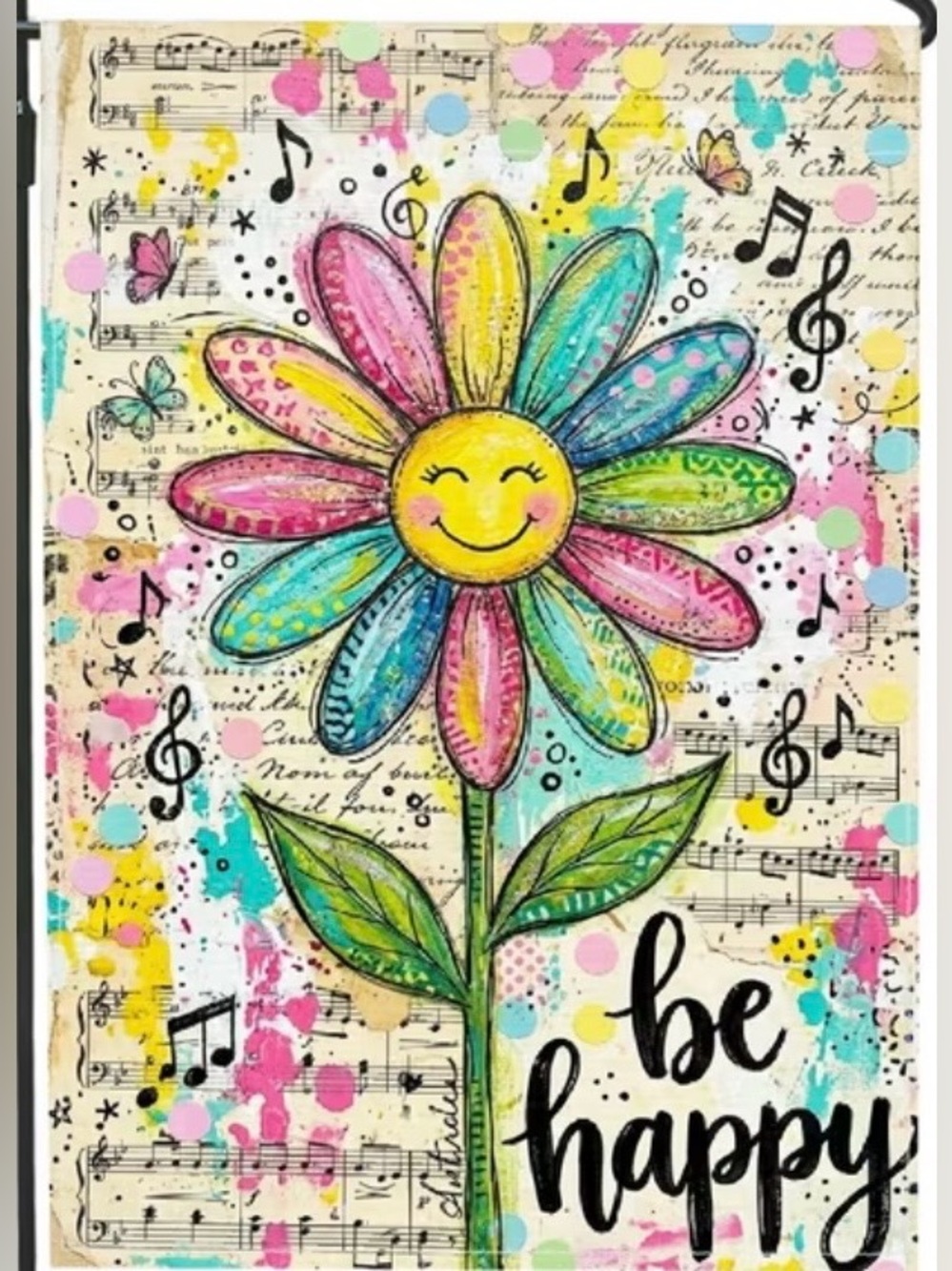 Be Happy Multicolor Daisy Garden Flag